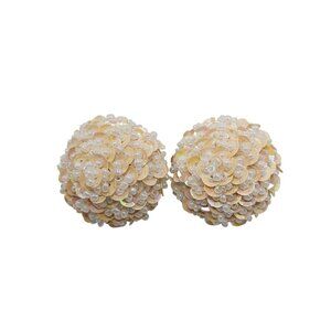 Vintage 1980s Clip-On Earrings Beaded Sequin Floral Dome Ivory/White 1 Inch